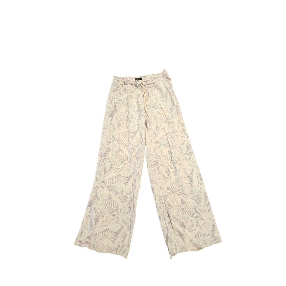 Sound Style Womens Linen Blend Wide Leg Palm Print Paperbag Pants White Large